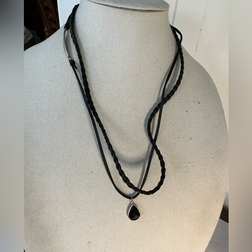 Double strand cord necklace with dangle charm and Love